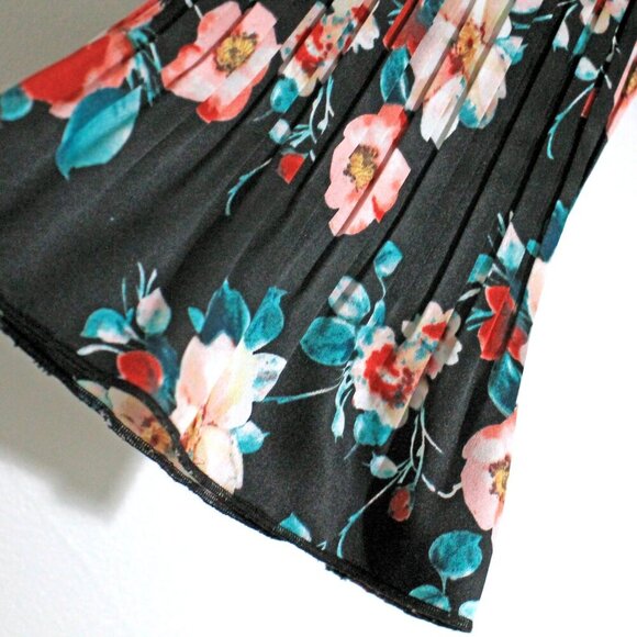 Vintage Floral Peated Blouse 90s Pretty Bell Sleeves Black Pink Blue Siz… - Picture 3 of 12
